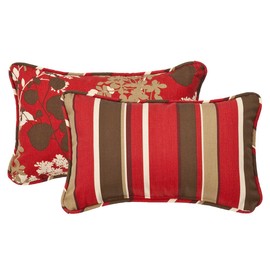 Pillow Perfect Outdoor/Indoor Monserrat/Montifleuri Sangria Lumbar Pillows, 11.5" x 18.5", Red, 2 Count