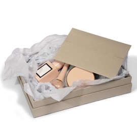 BLONDBOX Beige Geschenkbox 27 x 20 x 7 cm – Geschenkverpackungs-Set Classic mit Umschlag Grußkarte Seidenpapier & Satinband (Rosa Pink)