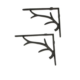 Set of 2 Rustic Brown Cast Iron Deer Antler Wall Shelf Brackets - Western Charm for Home Decor - Sturdy 10 Inches Long Brackets - Elegant and Functional