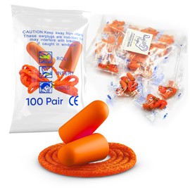 Foam Corded Ear Plugs 100 Pair - 32dB Noise Cancelling Shooting Hearing Protection Ear Plugs for Noise Reduction Construction Work Safety Mowing Industrial - Disposable Ear Plugs with Cord Bulk