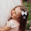 3" White Pearl Tassel Hair Bow Clips for Flower Girls