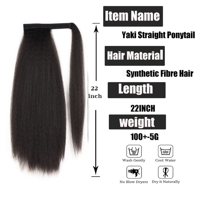 Long Afro Kinky Straight Ponytail Wrap Around Yaki Straight Pony