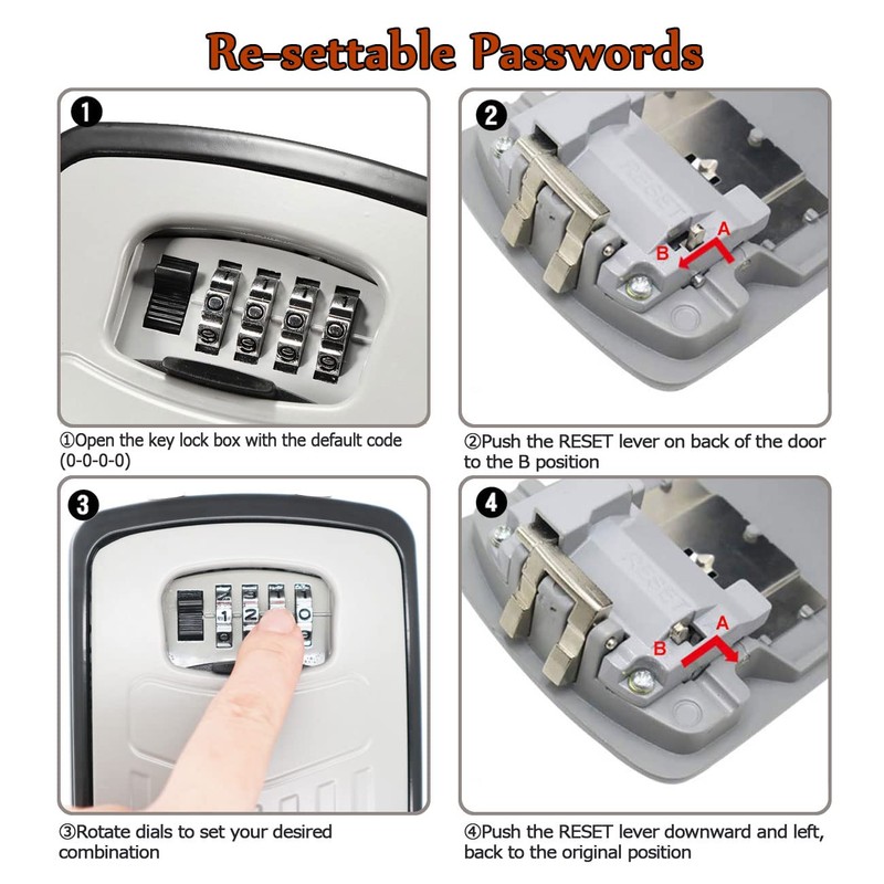 Extra Large Key Storage Security Lock,V-Resourcing Re-settable 4 Digit Combination