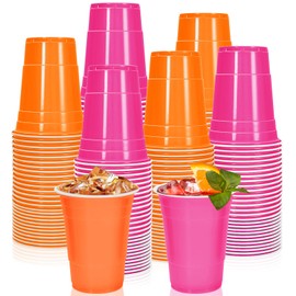 FYSUIMU 120Pcs Colored Plastic Cups Orange Hot Pink Plastic Cup 16oz Disposable Cup for Tequila Sunrise Bachelorette Party Supplies