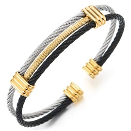 Men Women Stainless Steel Twisted Cable Adjustable Cuff Bangle Bracelet Silver Gold Black(CA)