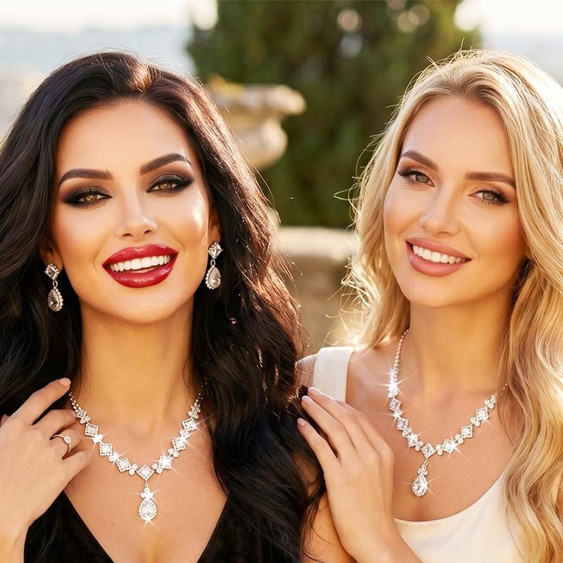 EARENT Rhienestone Wedding Jewelry Sets Silver Diamond Bridal Necklace and