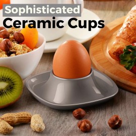 CE Compass Hard Soft Boiled Egg Cups Set of 4 Pack, Stackable Ceramic Porcelain Egg Holder