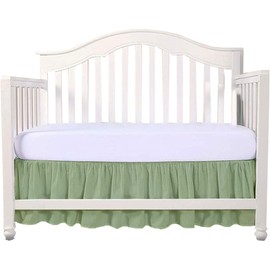 Crib Bed Skirt 28” x 52” with 14” Drop – Split Corners Dust Ruffle, Microfiber - Breathable, Durable, Elastic Adjustable Fit, Soft Nursery Bedding for Baby Boys & Girls, Sage Solid
