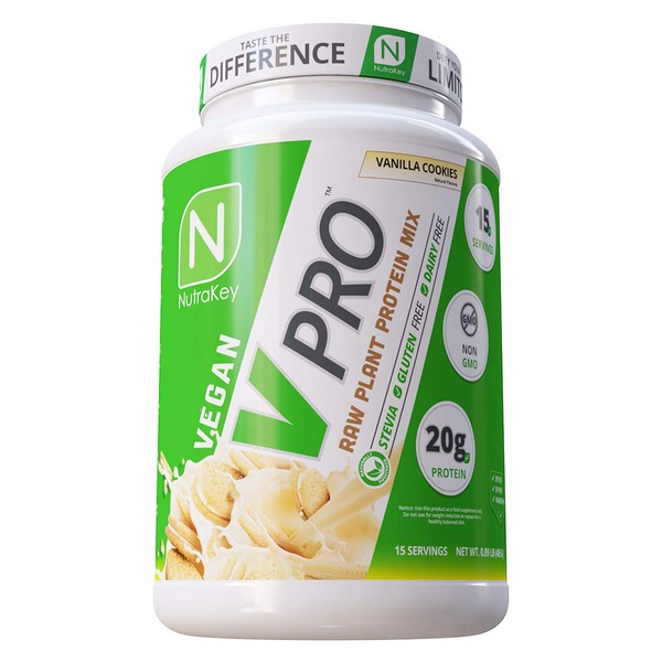 NutraKey V-Pro, Raw Plant Protein Powder, Organic, Vegan, Low Carb, Gluten Free with with 20g of Protein (Vanilla Cookie) 1.78-Pound.