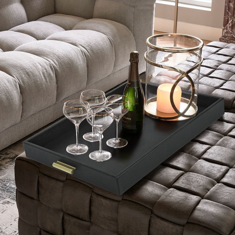HofferRuffer Extra Large Serving Tray with Handles, Elegant Faux Leather