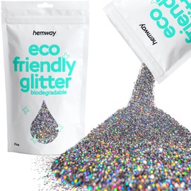 Hemway Eco Friendly Biodegradable Glitter 100g / 3.5oz Bio Cosmetic Safe Sparkle Vegan for Face, Eyeshadow, Body, Hair, Nail and Festival - Fine (1/64" 0.015" 0.4mm) - Gun Metal Grey Holographic