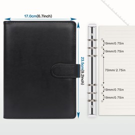 Leather A5 Ring Binder, Skycase 6 Ring Binder Planner Notebook Cover for A5 Filler Paper for School Office Meetings (Inner Paper Not Included) Black