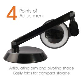 OttLite ClearSun LED Space-Saving Magnifier Desk Lamp with Optical-Grade Magnification, Black