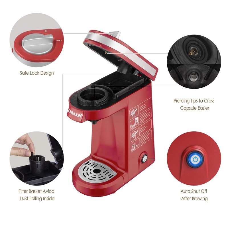 CHULUX Single Cup Coffee Maker Travel Coffee Brewer,Red