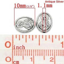20pc Antiqued Silver Mother Mary & Cross Spacer Beads 10x8mm Beading Supplies
