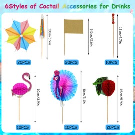 Omsscun Cocktail Accessories for Drinks, 150pcs Cocktail Fruit Label and Reusable Straws Paper Umbrellas, Sparkler Sticks, Cocktail Sticks for Beach, Birthday, Wedding, Music Festival