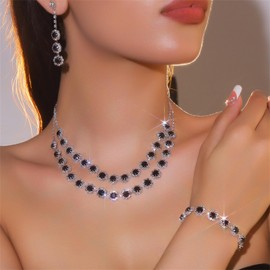 Slpytc Jewelry Set Wedding Jewelry Sets for Women,Rhinestone Crystal Statement Choker Necklace Earrings Bracelet Set Bridal Wedding Prom Jewelry Set Accessories (Black)