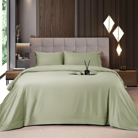 Shilucheng Bamboo Sheets Set 4/6 Pc, Cooling Breathable & Hotel Luxury Super Silky Soft, 16-18" Deep Pocket, Wrinkle, Fade Resistant Springtok:_Bamboo-Sage Green_Full_4PC