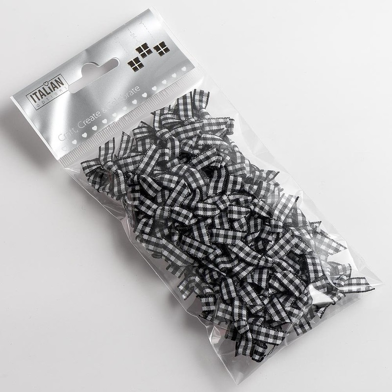 Black - 3cm Gingham Ribbon Bow - 100 Pack