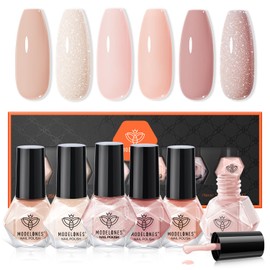modelones- Juego de esmaltes de uñas de 6 colores, esmalte de uñas nude neutro, baño de burbujas, secado rápido, tono de piel con purpurina, para...  