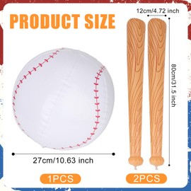 Inflatable Baseball Bat with Ball, Pool Baseball Set Including 2 Inflatable Baseball Bats & Inflatable Baseball Party Gifts for Sports Games on the Pool Beach Birthday Party Pack of 3
