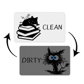 MBRUH Funny Cat Themed Dishwasher Magnet Clean Dirty Sign, Black Cat Double Sided Dish Washer Magnet, Novelty Gift for Cat Lovers Kitchen Decor, Dirty Clean Magnet Indicator for Kitchen Dishwasher C