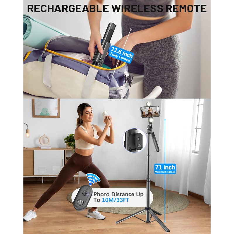 Yeaki Vlogging Kit for iPhone/Android, 71" Selfie Stick Tripod for