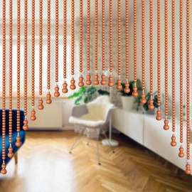 Wood Beaded Door Curtain Self-Adhesive, Door String Beads Curtains for Doorways Boho Hippie Window Closet Door Way Bead Hangings Curtain (Yellow, 25 Strings)