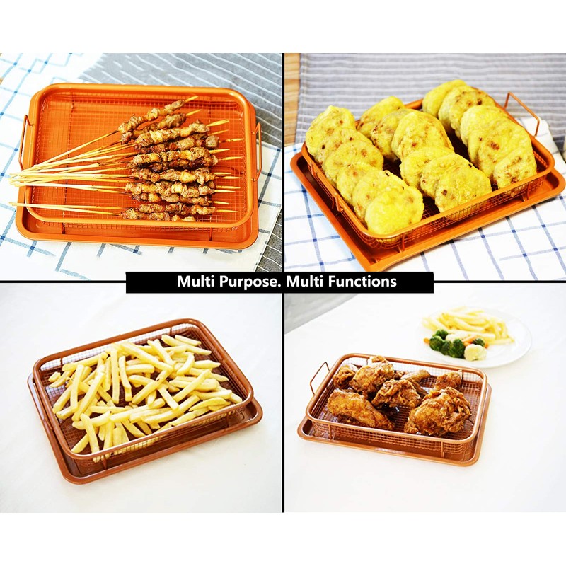 Non-Stick Baking Tray with Grill Crispy Basket Copper Crisper Air