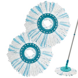 GFRED Pack of 2 Mop Replacement Compatible with Leifheit Clean Twist Disc Mop Systèmes Mop Head Replacement Microfibre Very Absorbent, Suitable for All Floor Types (Blue & White)