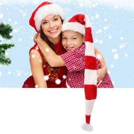 Christmas Hat Santa Hat Xmas Holiday Hat Thicken Plush Xmas Santa Claus Hat 35.4 Inch Long Tail Hat Long Striped Felt Hat for Christmas New Year Festive Holiday Party Supplies for Kids