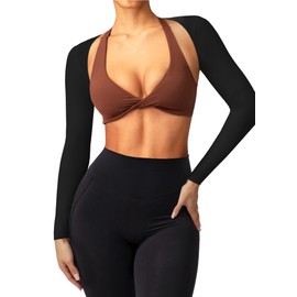 Coloquin Women Bolero Shrug Long Sleeve Open Front Workout Ballet Shrug Arm Sleeves Black S