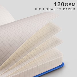 EMSHOI Graph Paper Notebook - A5 Graph Paper Journal with 256 Pages,120gsm Thick Paper,Smooth PU Leather,Inner Pocket,''5.75 × 8.38''-Blue