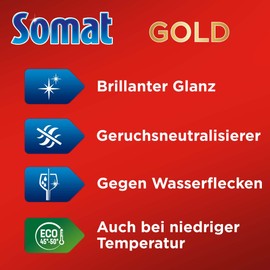 Somat Gold Spülmaschinen Tabs (22 Tabs), Geschirrspül Tabs für strahlend sauberes Geschirr auch bei niedrigen Temperaturen, Extra-Kraft gegen Eingetrocknetes
