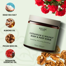 SOULSPA PURE Geranium & Walnut Body & Foot Scrub | Nourishing & Smoothing Exfoliating Body Scrub for Enhanced Skin Texture, 10 oz