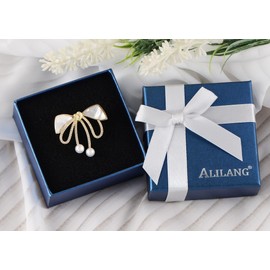 Alilang Elegant Natural Seashell Rhinestones Bow Knot Pearl Pin Brooch,1-Gold