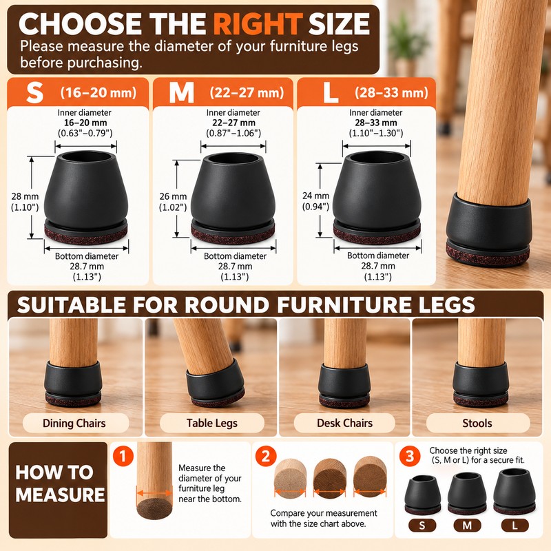  16-Piece Chair Leg Floor Protectors for Furniture -Felt Bottom