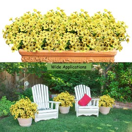 SAING S A I N G 12 Bundles Artificial Faux Flowers Plants for Outdoors Eucalyptus Violet Fake Flowers UV Resistant Garden Porch Window Box Decoration Yellow