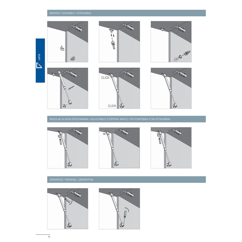 Cabinet Door Gas Strut Stay 150N Soft close hinge GTV