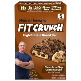 Unbranded 16g Protein, 5ct FITCRUNCH Chocolate Chip Cookie Dough, High Protein Baked Bar