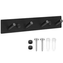 Coat Hooks Wall Mounted, Black Coat Hangers Coat Rack Wall Mounted, Heavy-Duty Stainless Steel Coat Hooks for Wall, Multi-Purpose Wall Hooks with 4 Hooks for Hanging Clothes Towels