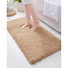 Disolla Beige Bathroom Rug 24x48 Non Slip Fluffy Bath Mat for Bathroom Floor Washable Plush Luxury Bath Rug for Tub Soft Shaggy Absorbent Shower Sink Mat