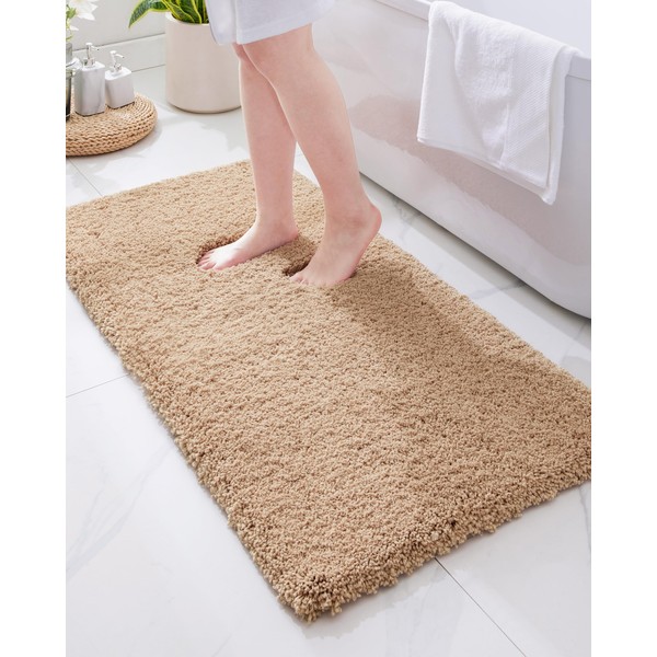 Disolla Beige Bathroom Rug 24x48 Non Slip Fluffy Bath Mat