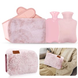 Aoreun Hot Water Bottle with Cover, 1 Litre Hot Water Bottle Belt 4 in 1 with Belt, Rubber Hot Water Bag Portable Hot Water Bottle Belt, Ultra Comfortable Soft Hot Water Bottle for Neck, Back,