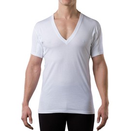 Men's Sweatproof Undershirt - Cotton Deep V Neck T-Shirt with Underarm Sweat Pads - Original Fit - Aluminum-Free Alternative - White - Large