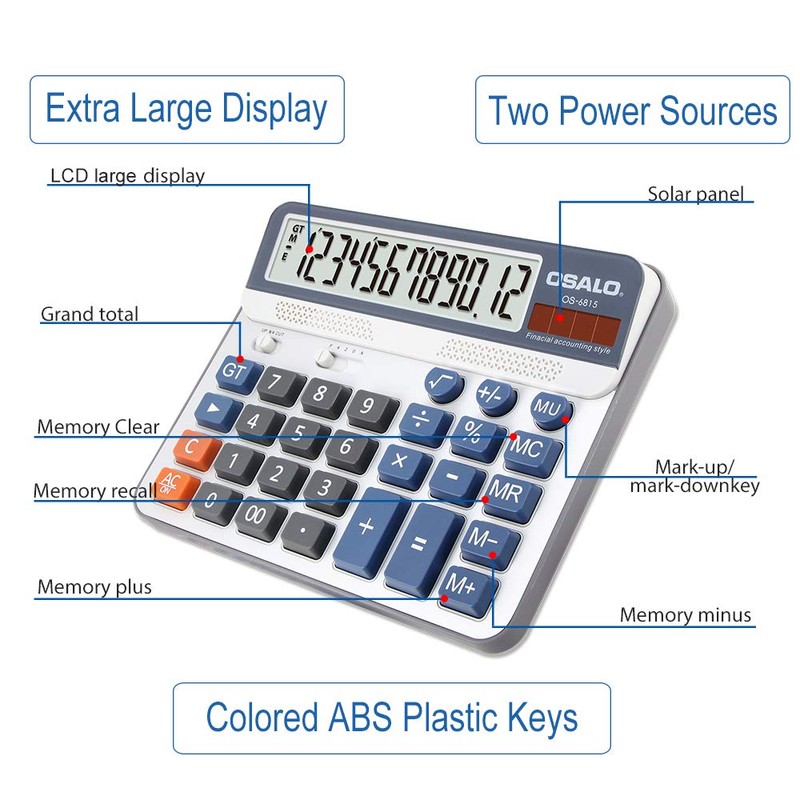 OSALO Calculator Extra Large Display Accounting Big Button 12 Digits