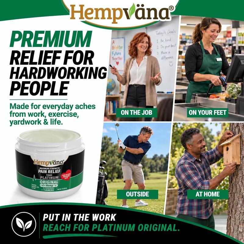 Hempvana Platinum Max Strength Relief Cream, 4X Hemp, Odor-Free, Non-Greasy