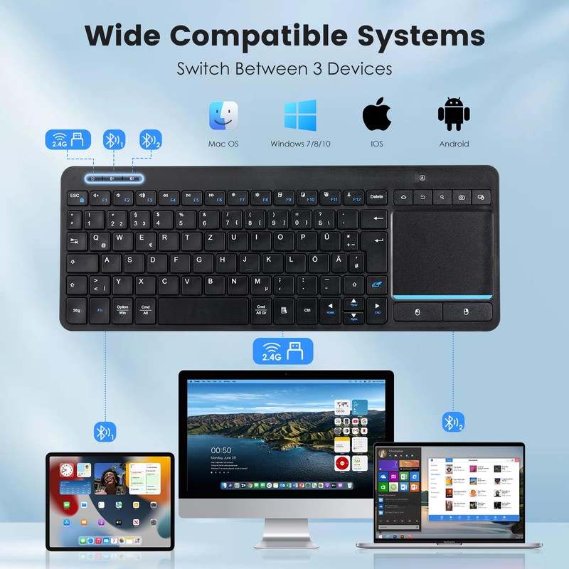 Bnnwa Kabellose Bluetooth-Tastatur, Bluetooth + 2,4 G Dual-Modus-Tastatur, klein, tragbar,