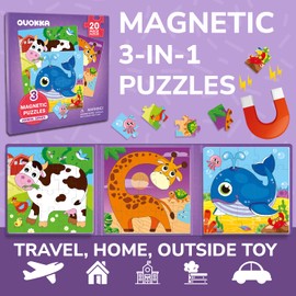Magnetic Puzzles for 2 3 Year Olds - Travel Toys for Toddlers on Plane Car Ride by QUOKKA - 20 Pieces Magnet Jigsaw Travel Games for Kids Age 4 5 - Gift Brain Teaser for Boys and Girls
