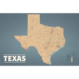 Texas State Wall Map 36x54 Poster (Tan & Slate Blue | Jumbo Size)